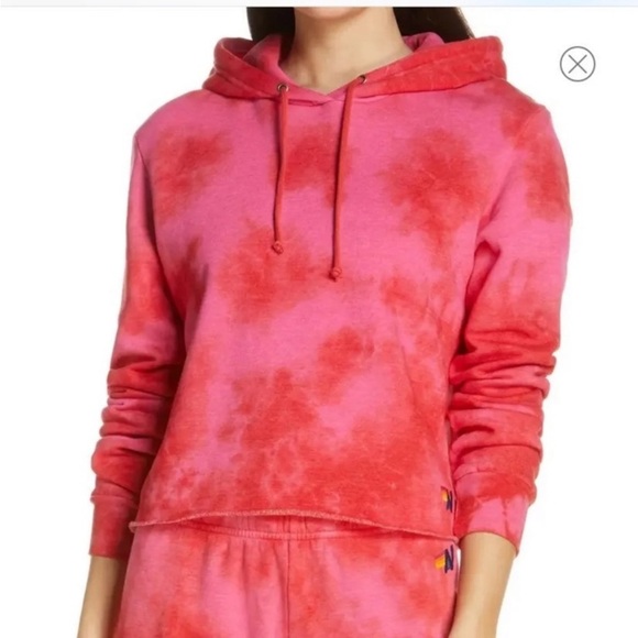 AVIATOR NATION Women’s Pink Hand Tie Dyed Cropped Hoodie/Sweatshirt/Pullover 🩷 - Picture 1 of 13